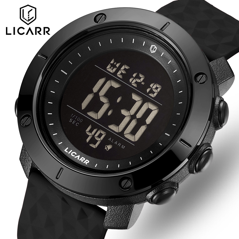 LICARR กันน้ํากีฬานาฬิกาผู้ชายนาฬิกาปลุกดิจิตอลไฟ LED ปฏิทินนาฬิกาจับเวลาแฟชั่น Leisure 9520