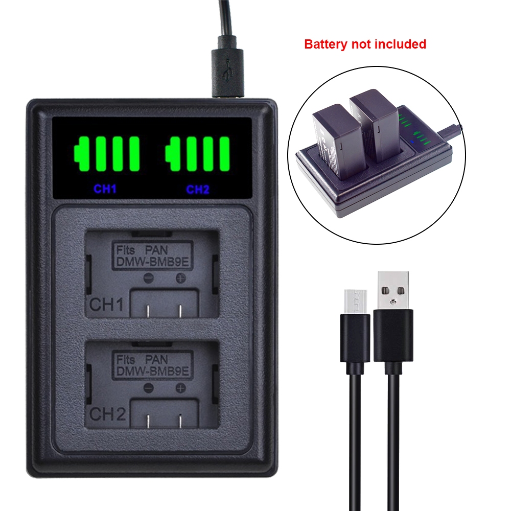 USB Dual Battery charger สําหรับ DMW-BMB9E PANASONIC LUMIX DMC-FZ72 FZ80 FZ85 DMC-FZ100 DMC-FZ150 Le