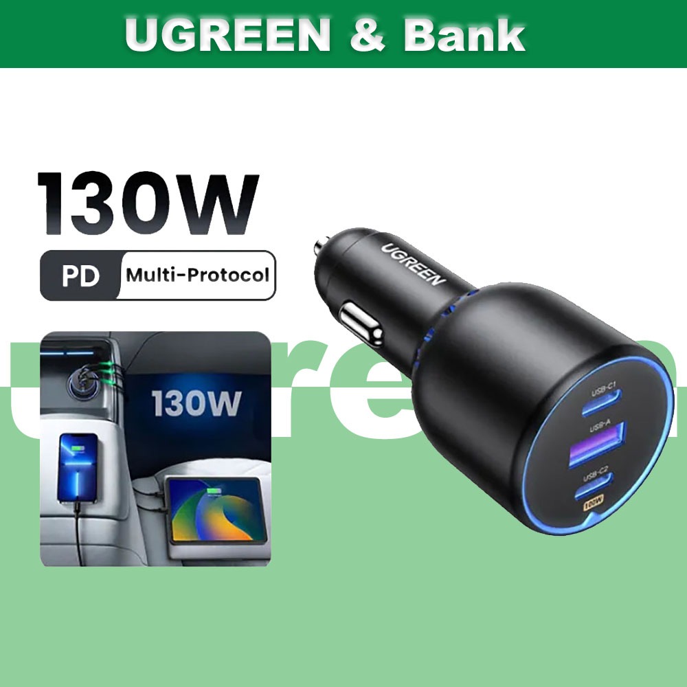 Ugree n 130W PD Car Charger USB C-type Mobile Car Charger