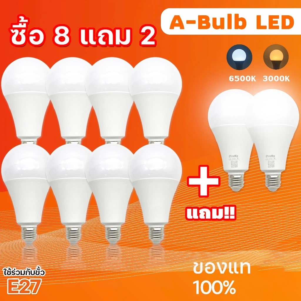 ซื้อ8แถม2 หลอดไฟ LED SlimBulb light ใช้ไฟฟ้า220V หลอดประหยัดไฟ5W 9W 12W 15W 18W 24W หลอดไฟประหยัดพลังงาน ใช้ขั้วเกลียว E27