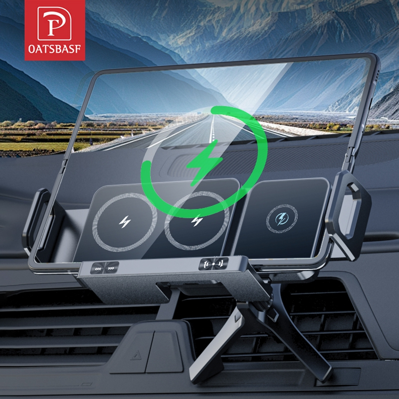 Oatsbasf T12 ขาตั้งชาร์จโทรศัพท์ ผู้ถือโทรศัพท์เต้าเสียบอากาศ หนีบอัตโนมัติ สําหรับ iPhone 16/15/14/