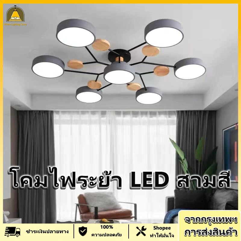 โคมไฟเพดาน LED สไตล์นอร์ดิก โคมไฟระย้าโมเดิร์น โคมไฟติดเพดาน เพดาน แต่งห้อง ไฟ แผงไฟ led 48W สว่างมาก เหมาะสำหรับห้องนั่งเล่นและห้องรับประทานอาหาร แบบแขวน สามสีปรับได้ นอน ประหยัด ฝังฝ้า