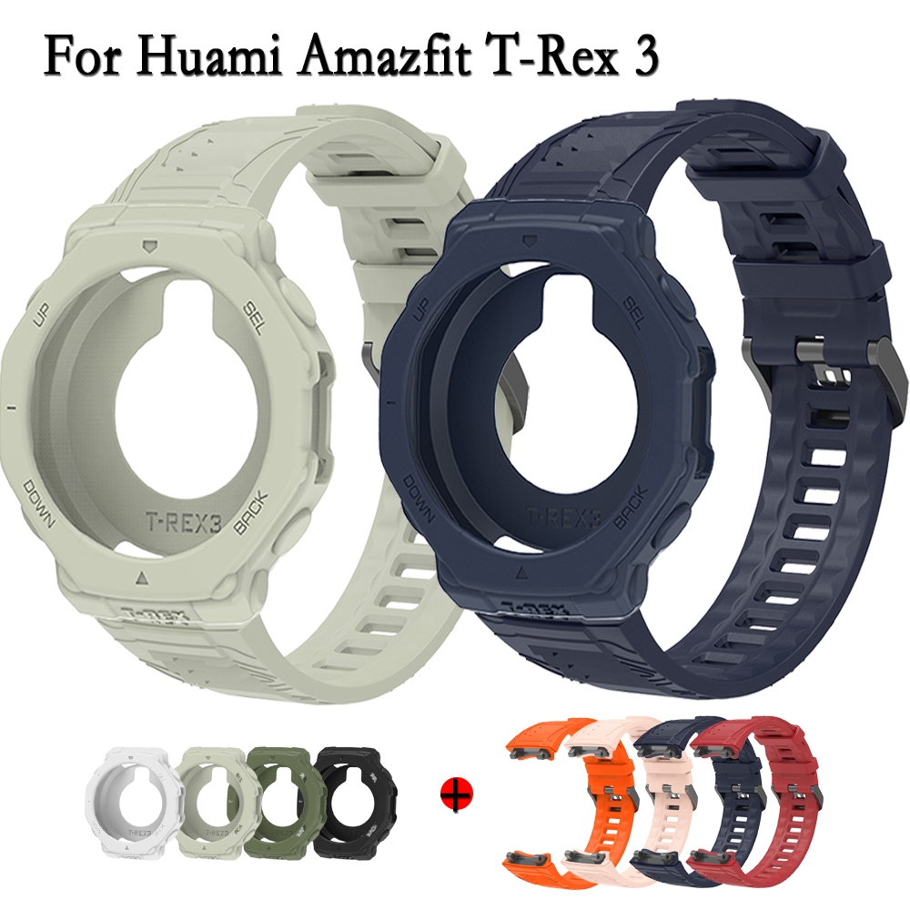 สําหรับ Huami Amazfit T-Rex 3 สายรัดและเคสนาฬิกาสีเดียวกันสายรัดข้อมือแบบปรับได้สีเดียว + ตกแต่งเปลือกหอย