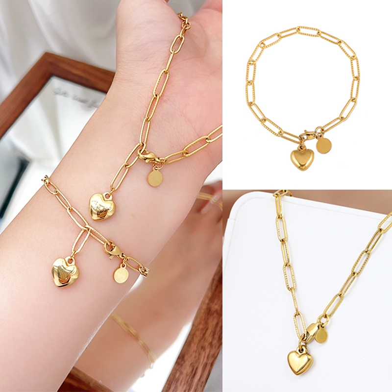 ชุดเครื่องประดับคลิปหนีบกระดาษหัวใจนิรันดร์ Shine | สร้อยคอและสร้อยข้อมือเหล็กไทเทเนียมที่ไม่ก่อให้เกิดภูมิแพ้