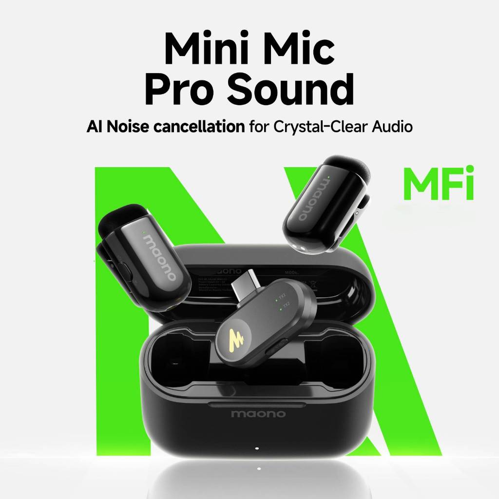 Maono T1mini ไมโครโฟนไร้สายแบบหนีบเสื้อไมโครโฟนตัดเสียงรบกวนไมโครโฟนขนาดเล็กพร้อมแอพ Maono Link และลดเสียงรบกวน 4 ระดับสําหรับโทรศัพท์สมาร์ท,Vlogging,ถ่ายทอดสด
