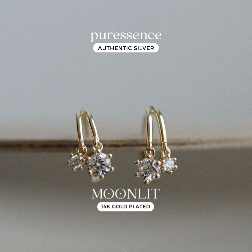 * Moonlit Collection * ต่างหูห่วงจี้เพชร * S925 เงิน 14K Gold Plated Huggies Loop ต่างหู * สําหรับผู้หญิงเครื่องประดับทอง 14kER25