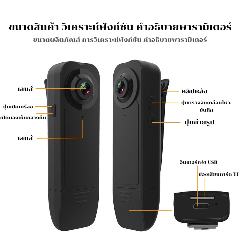 🔥รับประกัน1ปี🔥ใหม่ Wearable Mini กล้องบันทึกวิดีโอ 1080P Full HD แบบพกพา กล้องรักษาความปลอดภัยขนาดเล็กสำหรับ Home