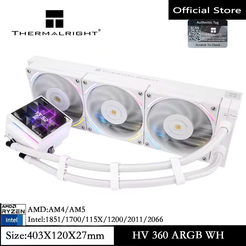 Thermalright Hyper Vision 360 White ARGB หม้อน้ําระบายความร้อนด้วยน้ํา 3.95 นิ้วจอแสดงผล LCD แม่เหล็ก All-in-one หม้อน้ําระบายความร้อนด้วยน้ํา /UB พัดลมในตัว