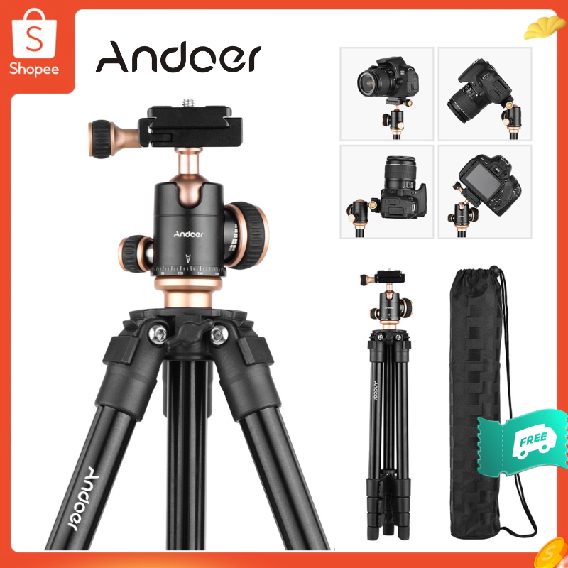 Andoer Q160SA ขาตั้งกล้องสามขา พร้อมหัวบอลพาโนรามา ปรับระดับความสูงได้ แบบพกพา สําหรับกล้องดิจิทัล D
