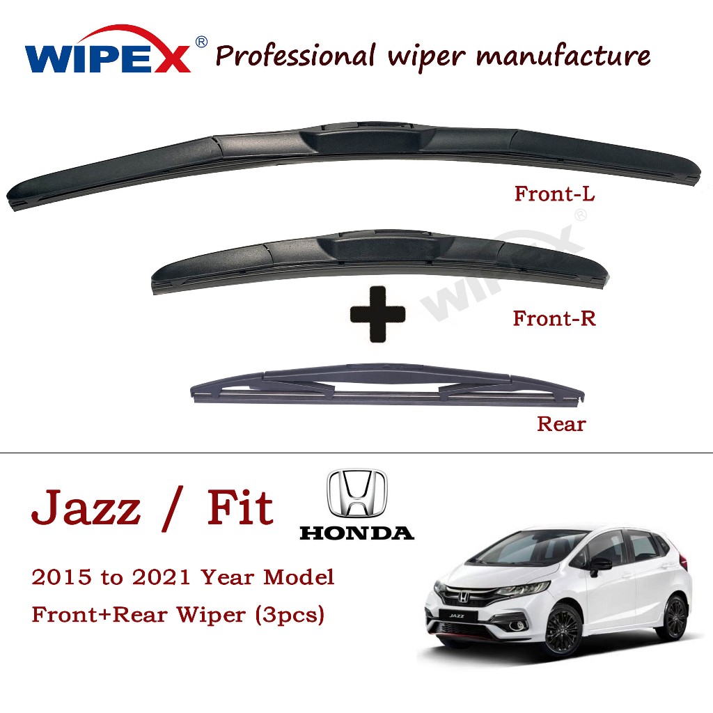 ชุดใบปัดน้ําฝน Honda Jazz (หน้า/หลัง) สําหรับ 2015 ถึง 2021 ปี Fit Car Window Wiper จาก Wipex Wixr (พิเศษสําหรับ SEA)