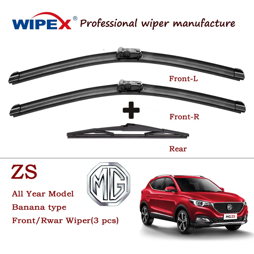 ชุดใบปัดน้ําฝน MG ZS (หน้า/หลัง) สําหรับ All Year Model ZS Car Window Wiper (ซิลิโคนกล้วย หน้า/หลังเดิม) จาก Wipex wifer (พิเศษสําหรับ SEA)