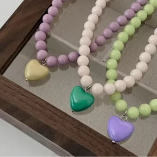 หวาน โดปามีน สร้อยคอจี้หัวใจที่มีสีสันผู้หญิงฤดูร้อนตกแต่งของขวัญสร้อยคอโซ่กระดูกไหปลาร้า