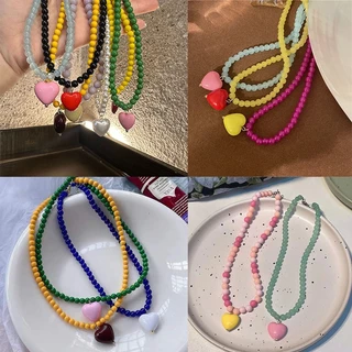 หวาน โดปามีน สร้อยคอจี้หัวใจที่มีสีสันผู้หญิงฤดูร้อนตกแต่งของขวัญสร้อยคอโซ่กระดูกไหปลาร้า