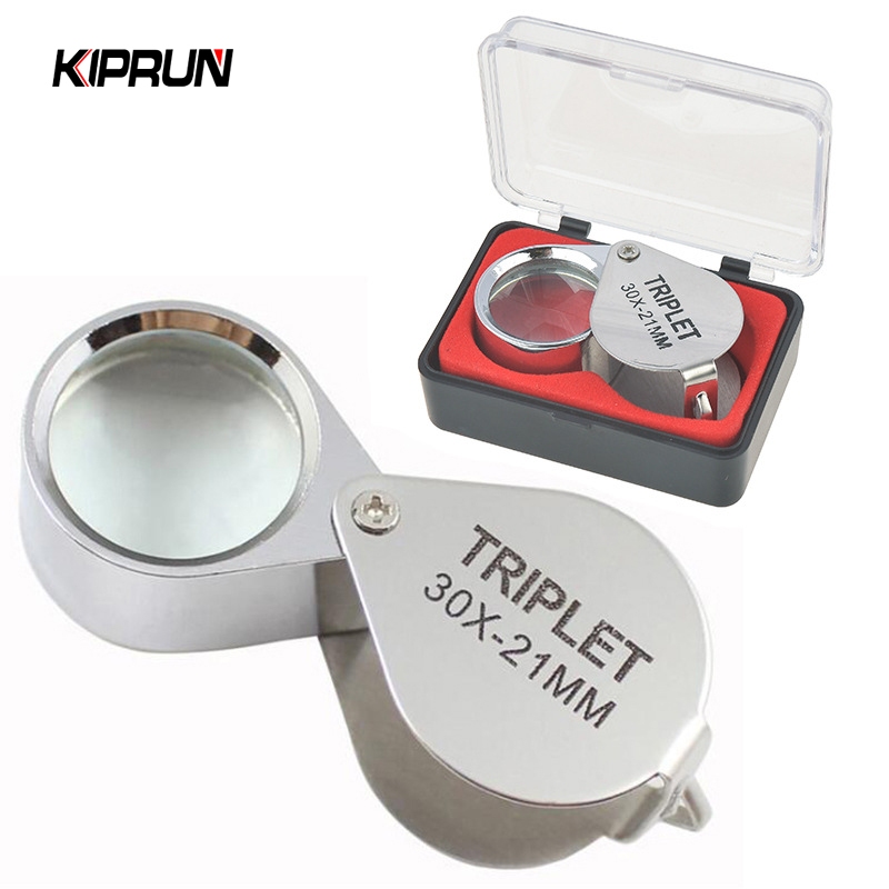 Kiprun 30X21 แว่นขยาย พับได้ แบบพกพา แว่นขยาย เครื่องประดับน่ารัก แว่นขยายส่องสว่าง Loupe