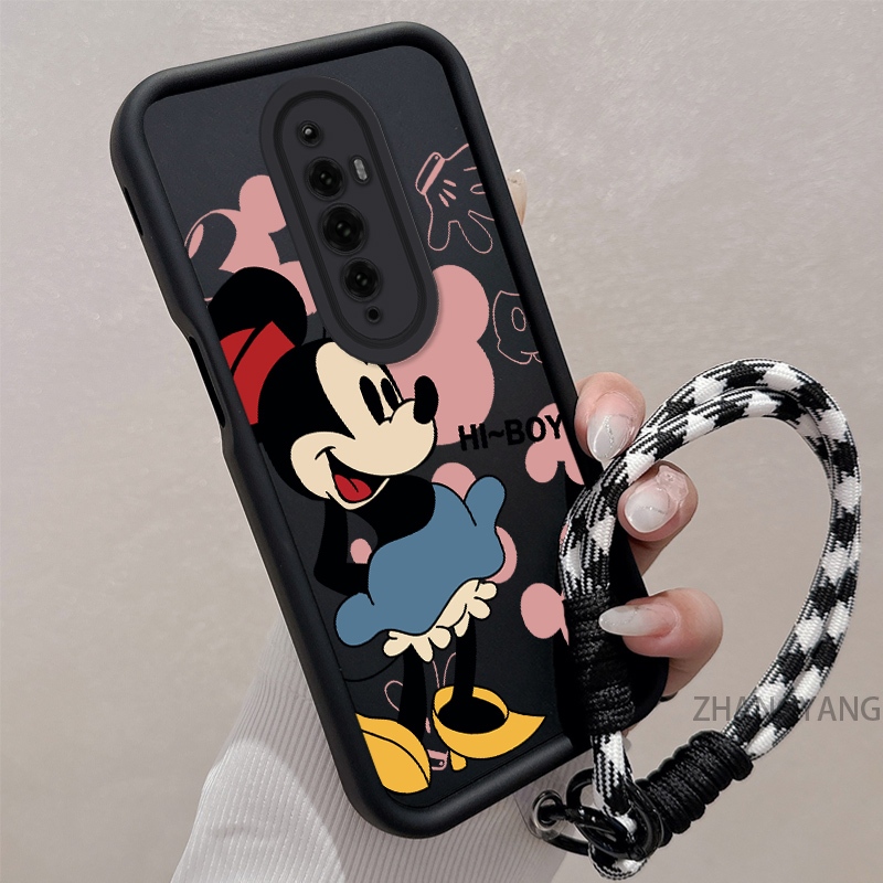 สําหรับ OPPO Reno 2F Reno 2 Reno ซิลิโคน TPU anti drop เคสโทรศัพท์ความงามการ์ตูน Minnie รูปแบบตัวอักษรออกแบบใหม่ส่วนบุคคลแขวนเชือก