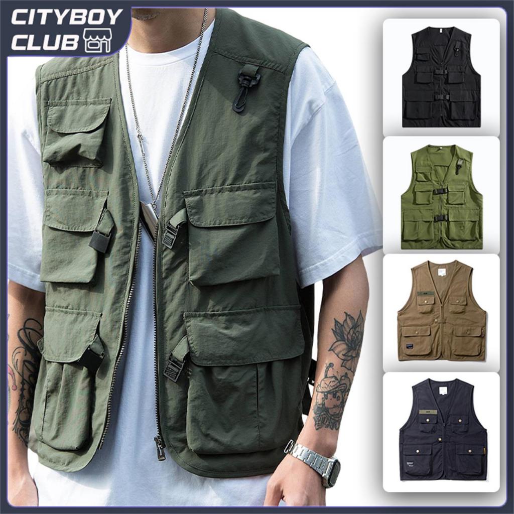 พร้อมส่ง เสื้อกั๊ก ทรงสตรีท เดินป่า หลายกระเป๋า กระเป๋า5ช่อง ออกแบบ