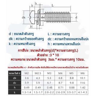 [SENYAN] น็อต สกรู หัวกลม แฉก สวมแหวน อีแปะ+สปริง สเตนเลส 304 เกลียวมิล หยาบ M3 M4 M5 M6 Pan Head SEM SUS