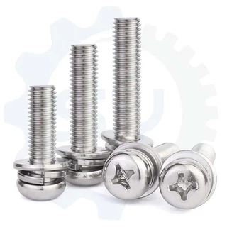 [SENYAN] น็อต สกรู หัวกลม แฉก สวมแหวน อีแปะ+สปริง สเตนเลส 304 เกลียวมิล หยาบ M3 M4 M5 M6 Pan Head SEM SUS
