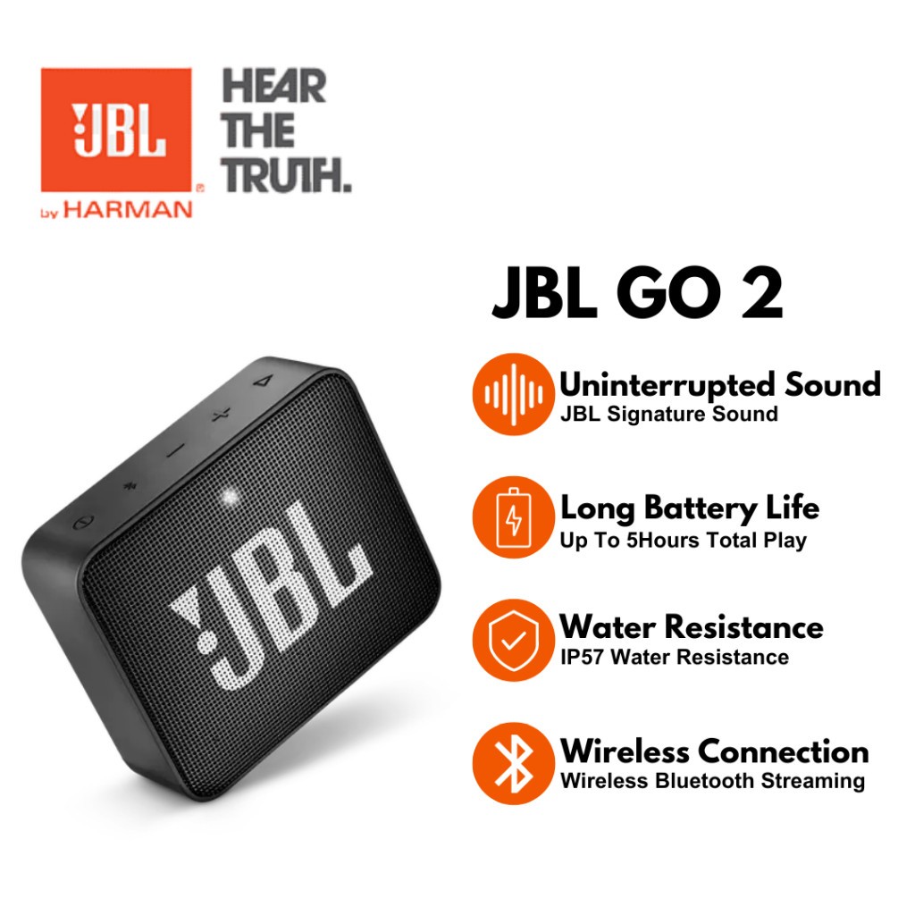 ลําโพง JBL Go 2 ลําโพงกันน้ํากลางแจ้งบลูทูธไร้สาย