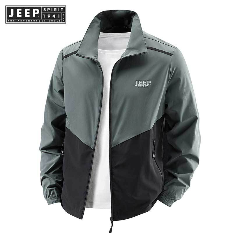 Jeep SPIRIT 1941 ESTD เสื้อแจ็คเก็ตกีฬากลางแจ้งผ้าไหมน้ําแข็งบางเฉียบในฤดูร้อนพร้อมคอตั้งสําหรับการระบายอากาศ