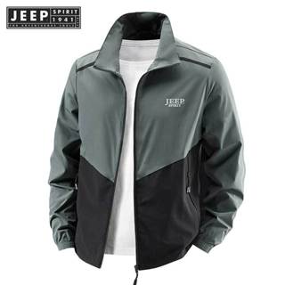 Jeep SPIRIT 1941 ESTD เสื้อแจ็คเก็ตกีฬากลางแจ้งผ้าไหมน้ําแข็…