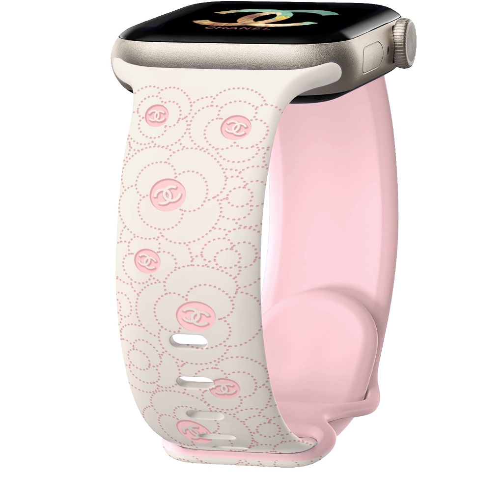Camellia สายซิลิโคนแกะสลักสองสีสําหรับ Apple Watch Ultra 46/44/40/49/45/41/42/38/45mm iwatch Series Ultra/10/9/8/7/6/5/4/3/2/1/SE