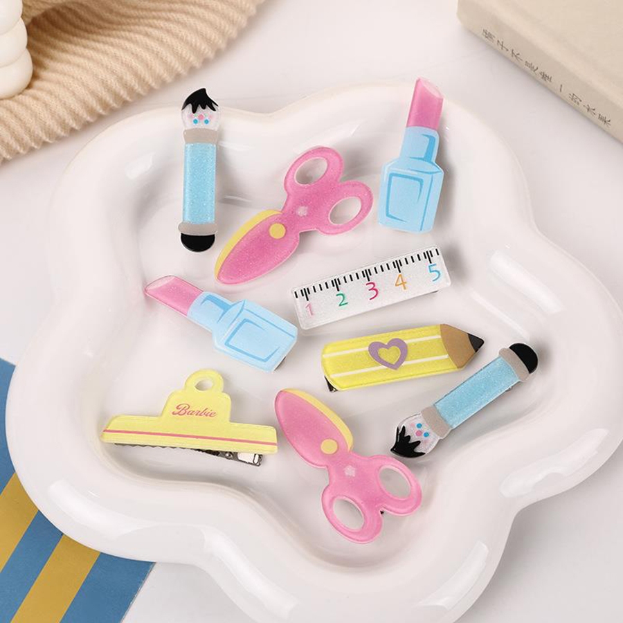 น่ารัก Dopamine Cream ลิปสติกสีชมพู Ruler Brush Series Duckbill Clip Sweet Bangside Clip