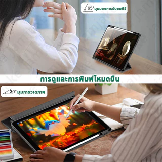 เคสป้องกัน iPad 10.2นิ้ว Gen7/8/9 และ Air 4/5/6 Pro 11/13 2025 Gen10 A16 Air1/2 Mini6 Mini7 2025 มีช่องเก็บปากกา หลังใส เคส iPad แบบแข็ง ปิดหน้าจอโดยอัตโนมัติ