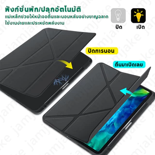 เคสป้องกัน iPad 10.2นิ้ว Gen7/8/9 และ Air 4/5/6 Pro 11/13 2025 Gen10 A16 Air1/2 Mini6 Mini7 2025 มีช่องเก็บปากกา หลังใส เคส iPad แบบแข็ง ปิดหน้าจอโดยอัตโนมัติ