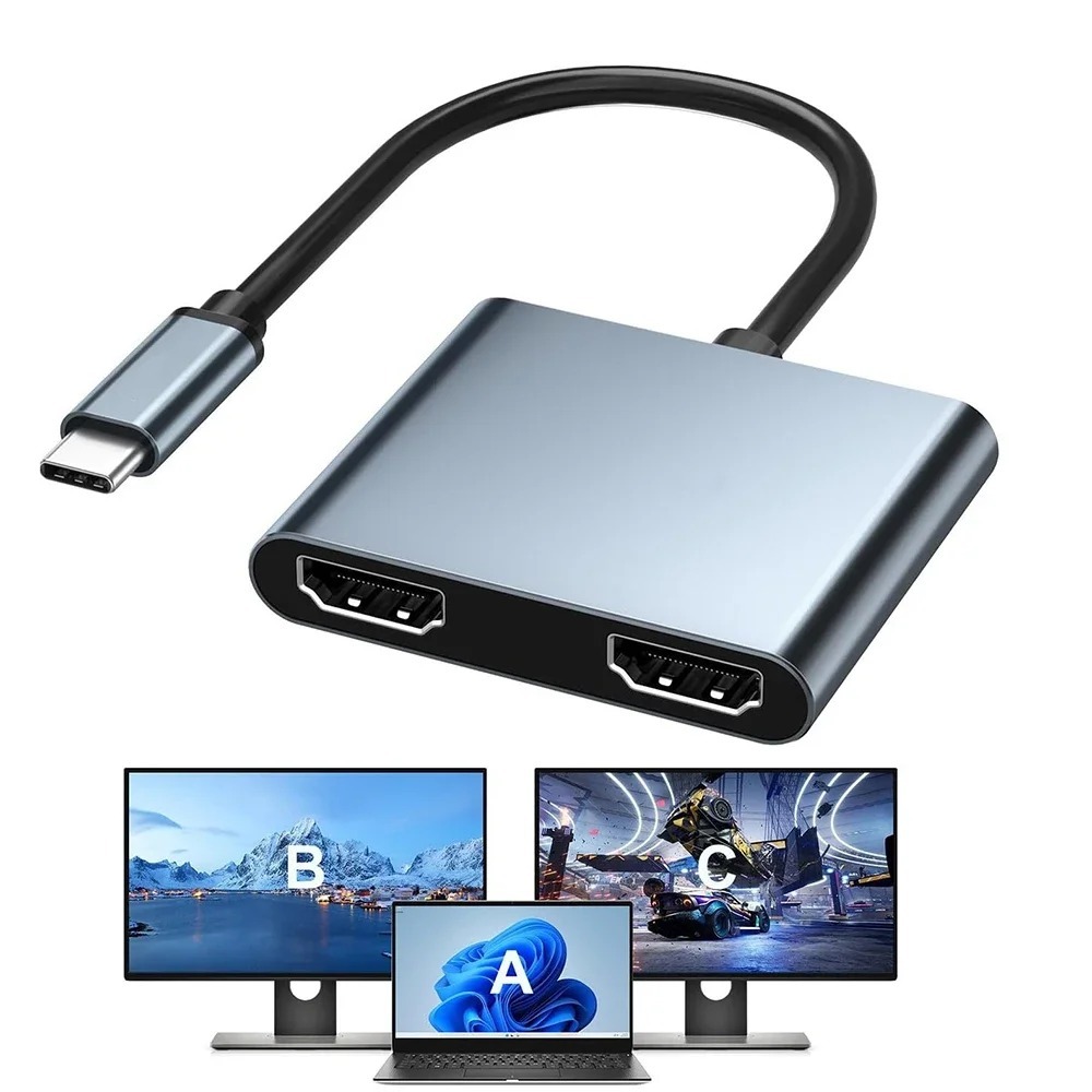 Usb C ถึง 2 อะแดปเตอร์ที่รองรับ HDMI ประเภท C ถึง Dual HDMI Multi Monitor Extension 4K HD Display Splitter สําหรับ Windows Mac PC แล็ปท็อปโปรเจคเตอร์