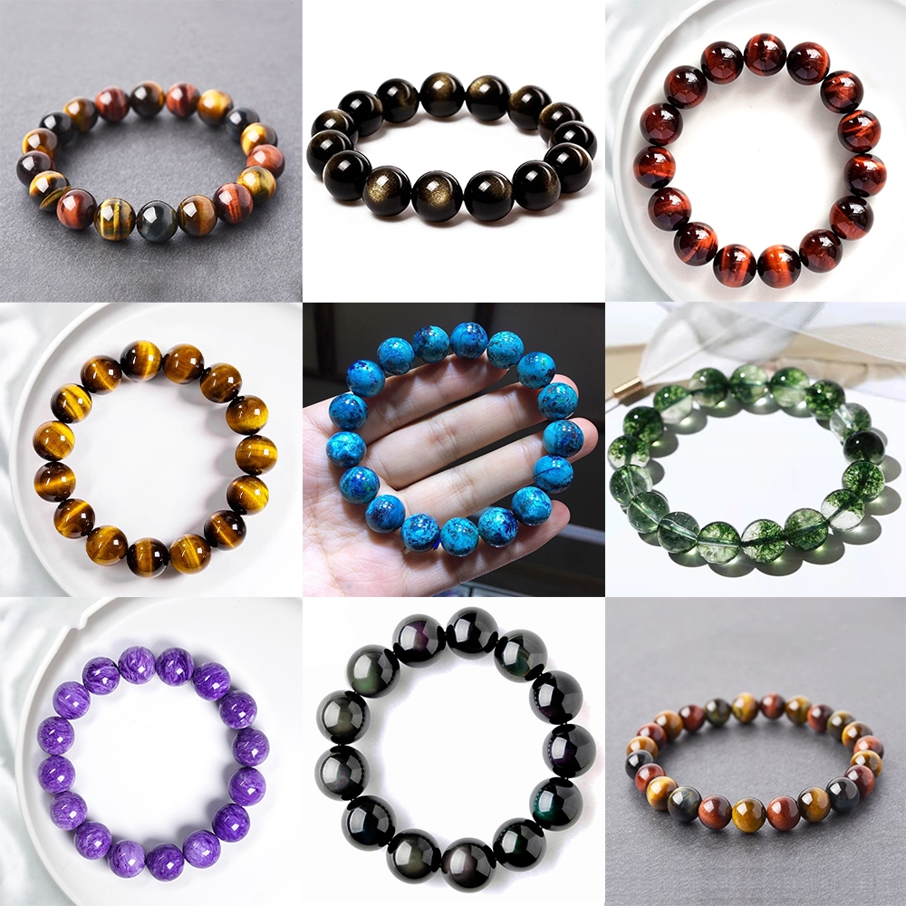 สร้อยข้อมือลูกปัดหินคริสตัลธรรมชาติ สีชมพู สําหรับผู้ชาย และผู้หญิง