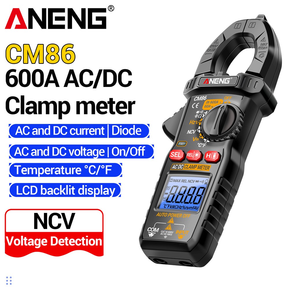 ANENG CM86 แคลมป์มิเตอร์ - มัลติมิเตอร์กระแสไฟและแรงดันไฟฟ้า 600A AC/DC สําหรับช่างไฟฟ้ามืออาชีพ