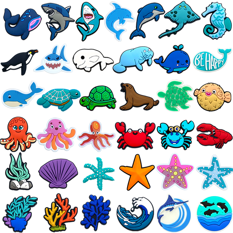 Jibbit ปู,ปลาโลมา,ปลาดาว,รองเท้า Charms อุปกรณ์ DIY พร้อมปุ่มตกแต่ง PVC Fit to Bubble Slides รองเท้าแตะสําหรับของขวัญเพื่อน
