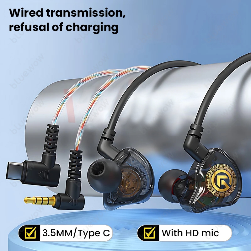 Bluewow KG02 หูฟัง Type C สเตอริโอดั้งเดิมในหูหูฟังแบบมีสายพร้อมไมโครโฟน HD