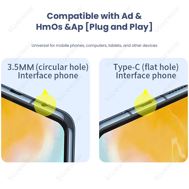 Bluewow KG02 หูฟัง Type C สเตอริโอดั้งเดิมในหูหูฟังแบบมีสายพร้อมไมโครโฟน HD