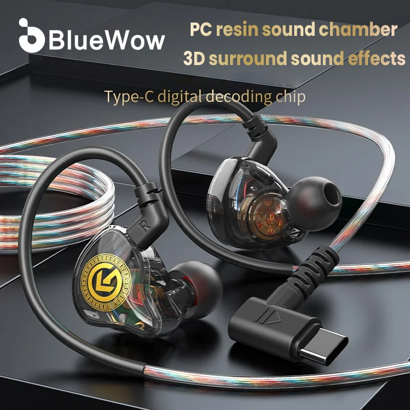 Bluewow KG02 หูฟัง Type C สเตอริโอดั้งเดิมในหูหูฟังแบบมีสายพร้อมไมโครโฟน HD