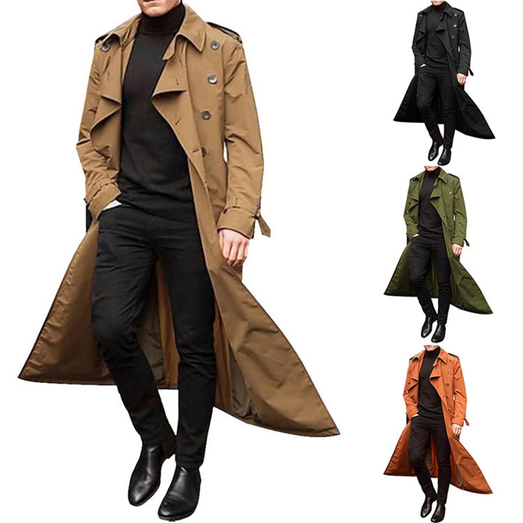 Trench Coat Men Streetwear Windbreaker Trenchcoat Men Solid Business Casual Loose Long Coat