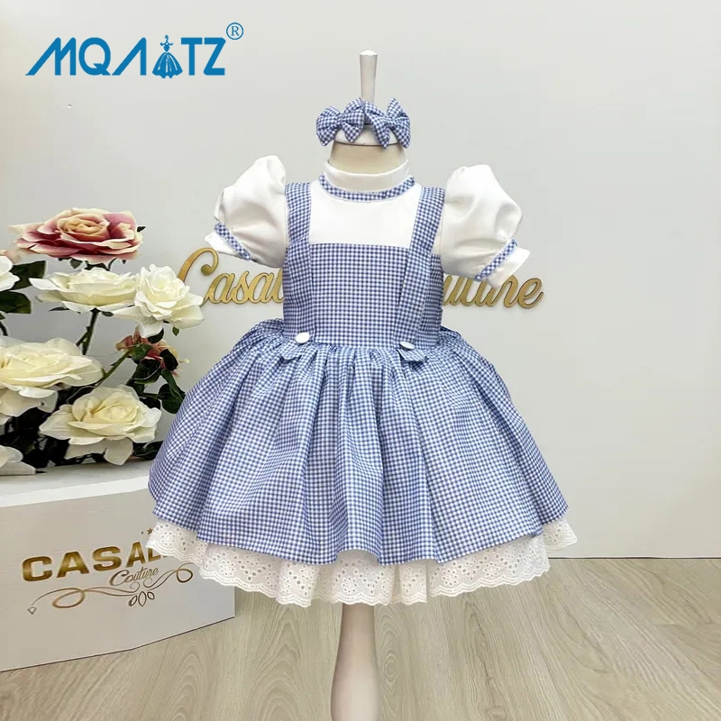 Mqatz Dorothy คอสเพลย์ชุดเด็กผู้หญิงสําหรับเด็กเครื่องแต่งกายตารางชุดเจ้าหญิงแขนสั้นเสื้อผ้างานเลี้ย