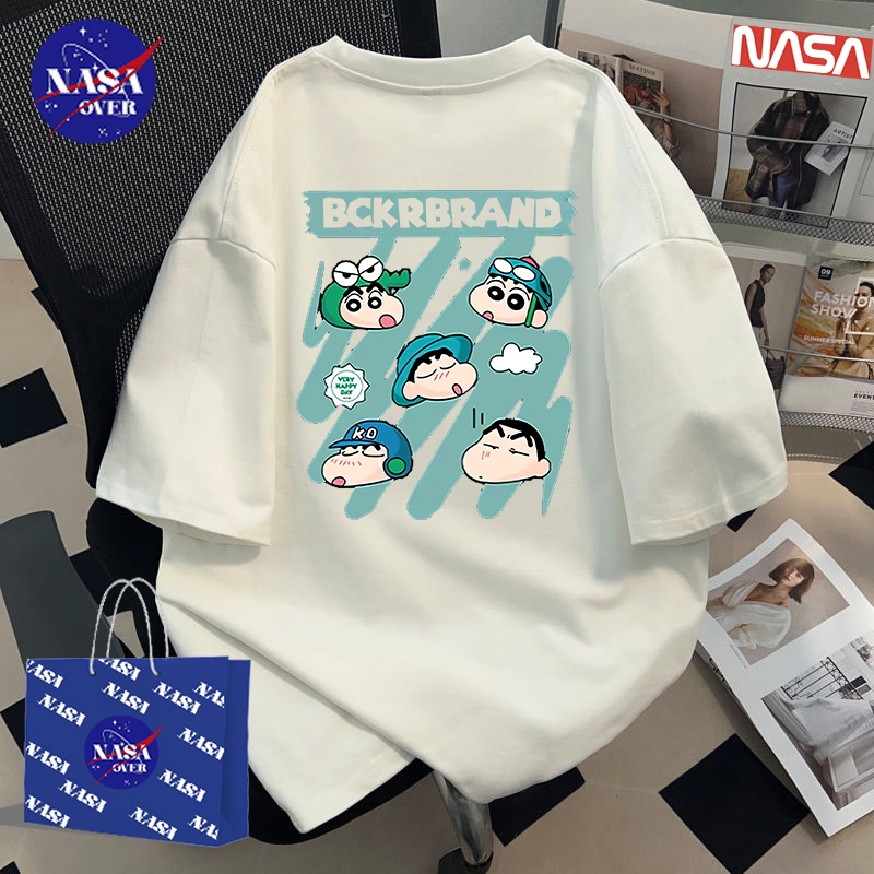 NASA✨สไตล์เกาหลีแฟชั่น✨เสื้อยืดผู้หญิงสไตล์ญี่ปุ่นไซส์ใหญ่พิมพ์ลายเด็กผู้ชายญี่ปุ่น คอกลม แขนสั้น ผ้