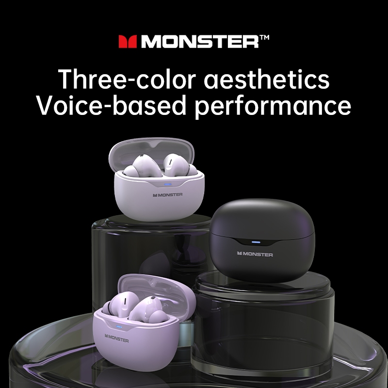 Monster MQT53 TWS หูฟังบลูทูธ ANC ลดเสียง บลูทูธ 5.4 การโทรแบบ HD กันน้ำ หูฟังกีฬา พร้อมไมโครโฟน