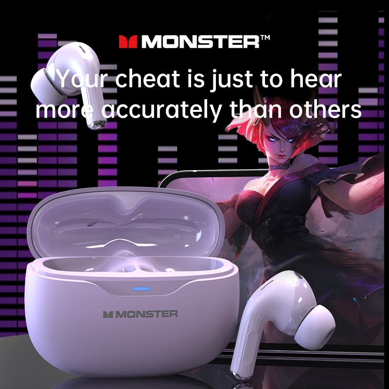 Monster MQT53 TWS หูฟังบลูทูธ ANC ลดเสียง บลูทูธ 5.4 การโทรแบบ HD กันน้ำ หูฟังกีฬา พร้อมไมโครโฟน