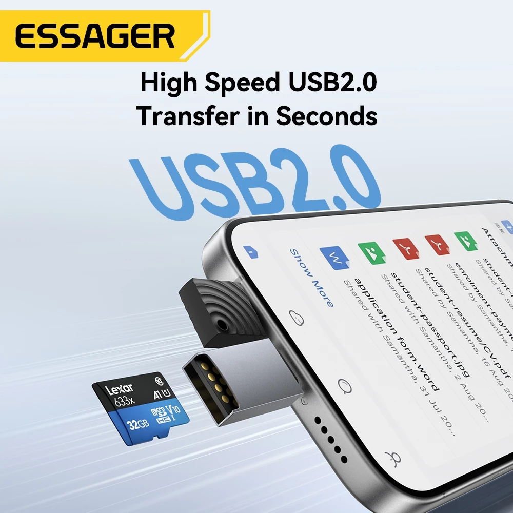 Essager Dual-Port USB 2.0 Type-C & USB-A Card Reader 2.0 Tf Sd Micro Type-C Otg Converter สําหรับสมาร์ทโฟน thumbnail 4