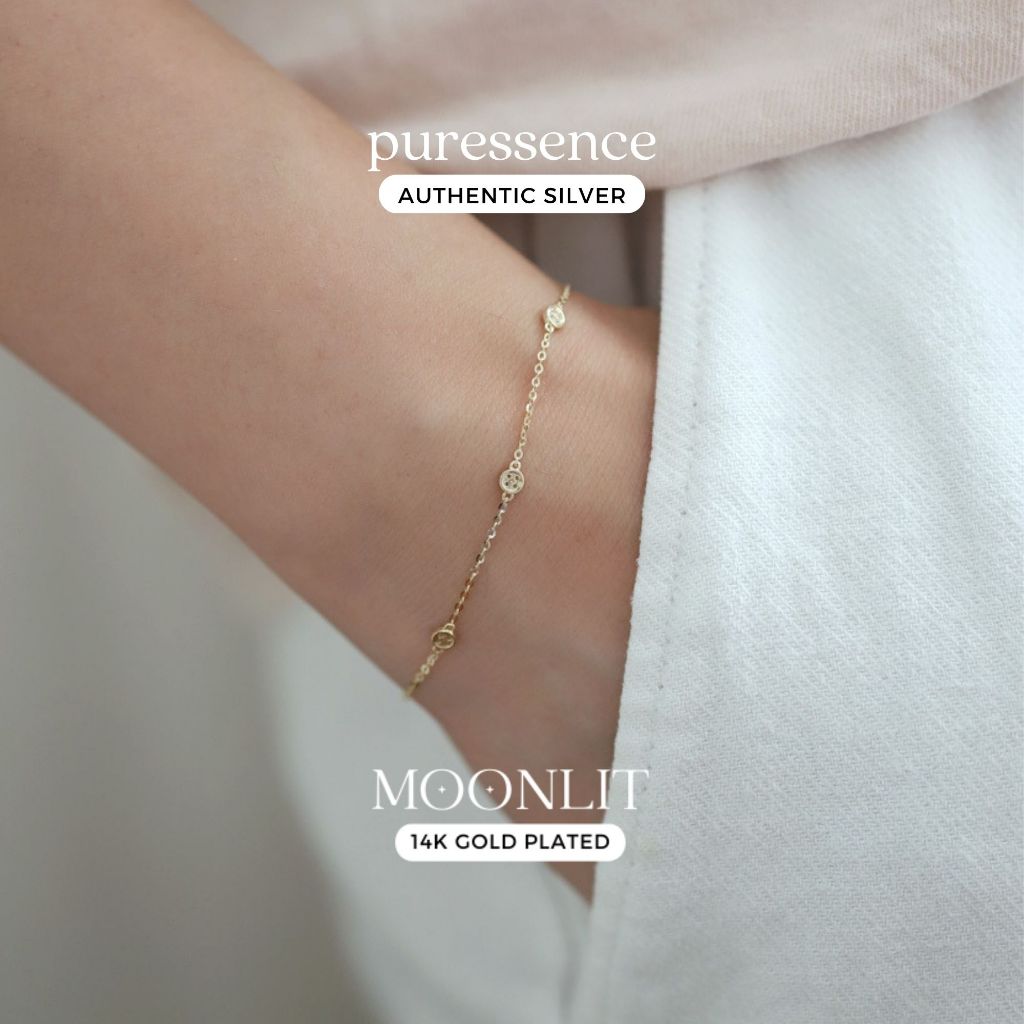 * Moonlit Collection * สร้อยข้อมือโซ่แผ่นเพชร * S925 เงิน 14K Gold Plated สร้อยข้อมือ Hand String ตกแต่ง * สําหรับผู้หญิงเครื่องประดับทอง 14KBR01