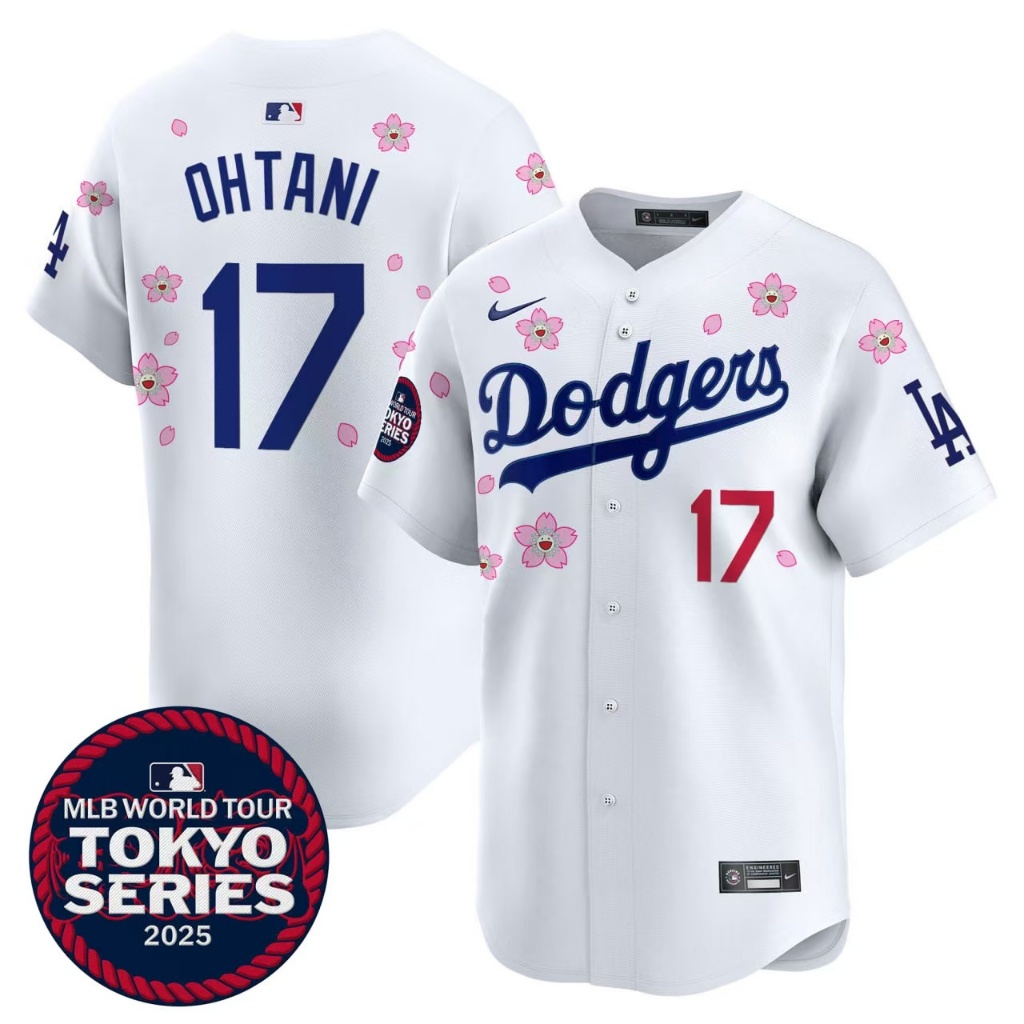 ชื่อจีน Los Angeles Dodgers Dodgers Dodgers Sakura Edition Jersey 17 OHTANI ชุดเบสบอล