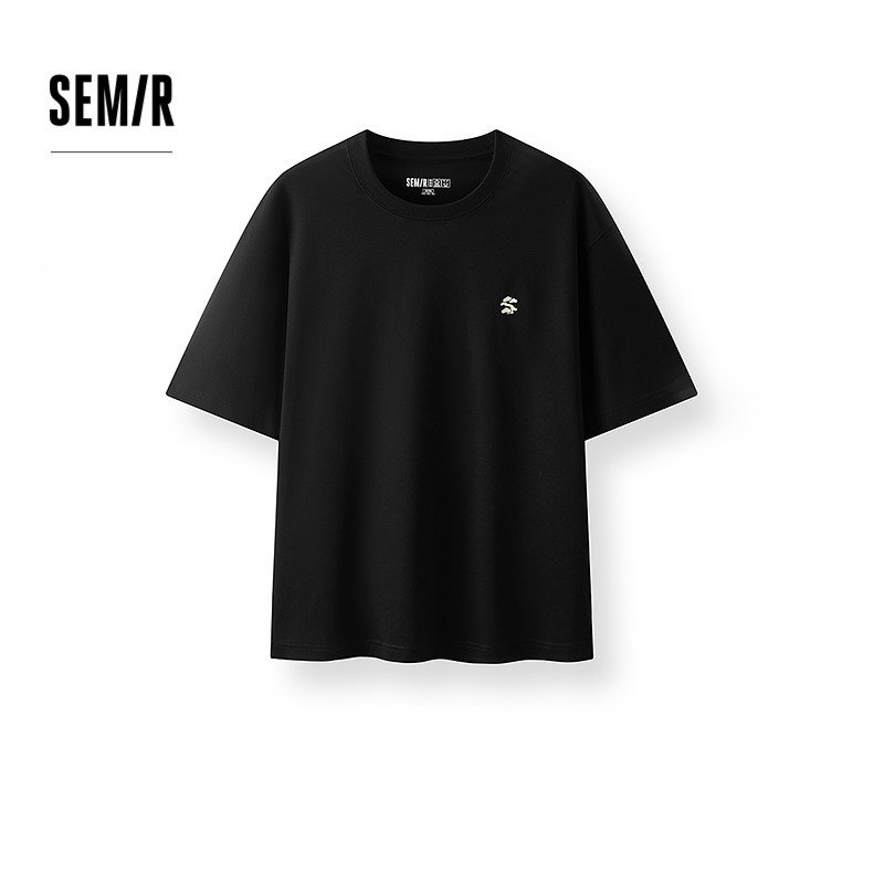 เซมีร์ เสื้อยืดแขนสั้นนุ่มผู้ชาย 2025 ฤดูร้อนใหม่พิมพ์ถักด้านบนเรียบง่ายอเนกประสงค์สีขาวลําลอง