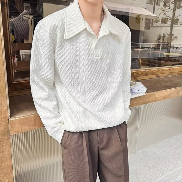 ใหม่แฟชั่นlapelเสื้อกันหนาวผู้ชายhigh street Retroรูปแบบพื้นผิวPulloverเสื้อโปโลผู้ชายภาษาฝรั่งเศสคําสีทึบTops unisexM-3XL ราคา ถูกที่สุด ดีลบีเคเค แกลเลอรีภาพที่ 9