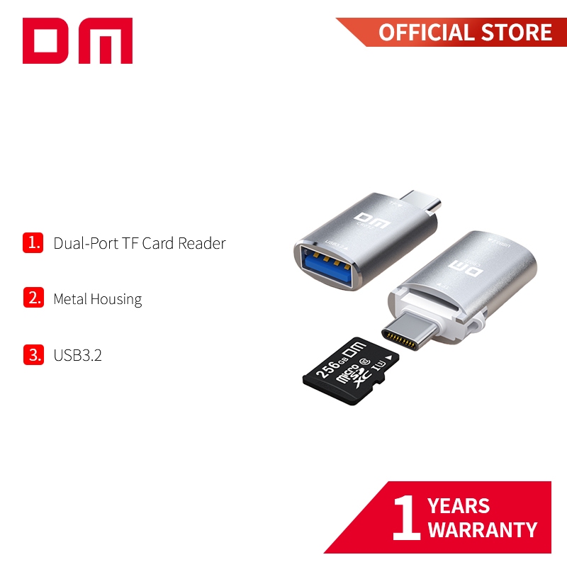 Dm CR032 เครื่องอ่านการ์ด TF แบบสองพอร์ต (Type-C และ USB-A)