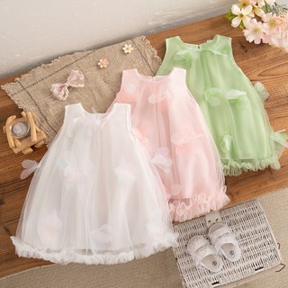 ฤดูร้อนใหม่ชุดเจ้าหญิงเด็กผู้หญิง,สไตล์เกาหลีสีทึบเรียบง่ายเสื้อผ้าเด็กเหมาะสําหรับงานปาร์ตี้วันเกิด (9 เดือน -3 ปี)