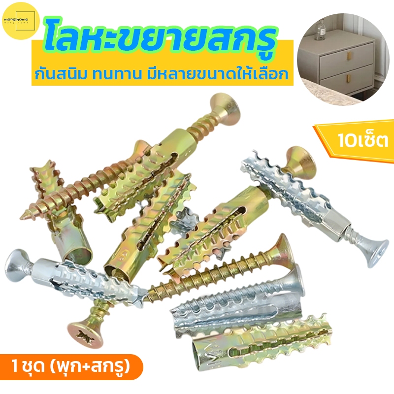ส่งไวจากไทยเดือยเหล็ก+สกรู เดือยอิฐมวลเบา สําหรับงานปูน อิฐมวลเบา 10 ชุด (เดือย+สกรู)