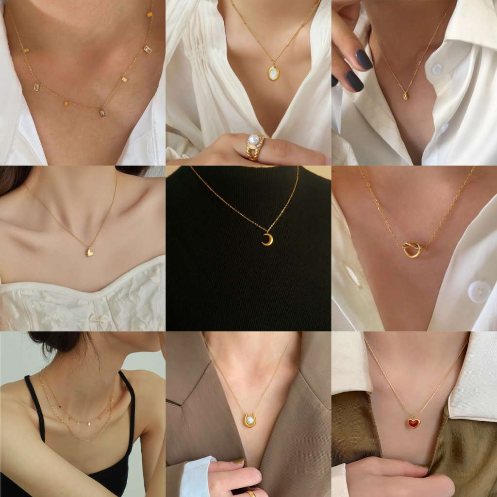 Love2Self WXL Dainty คอลเลกชันสร้อยคอสแตนเลสผู้หญิงสไตล์มินิมอล | Non Tarnish Star Heart Clover ไข่มุกหยดน้ํา